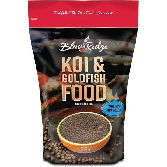 Blue Ridge Koi Fish Food 2lb - Koi Food Mini Growth Formula Goldfish Food, Premium Fish Food for Ponds, Ponds Fish Food, Koi Food Fall and Winter Fish Food, Floating Pond Pellets Fish Food