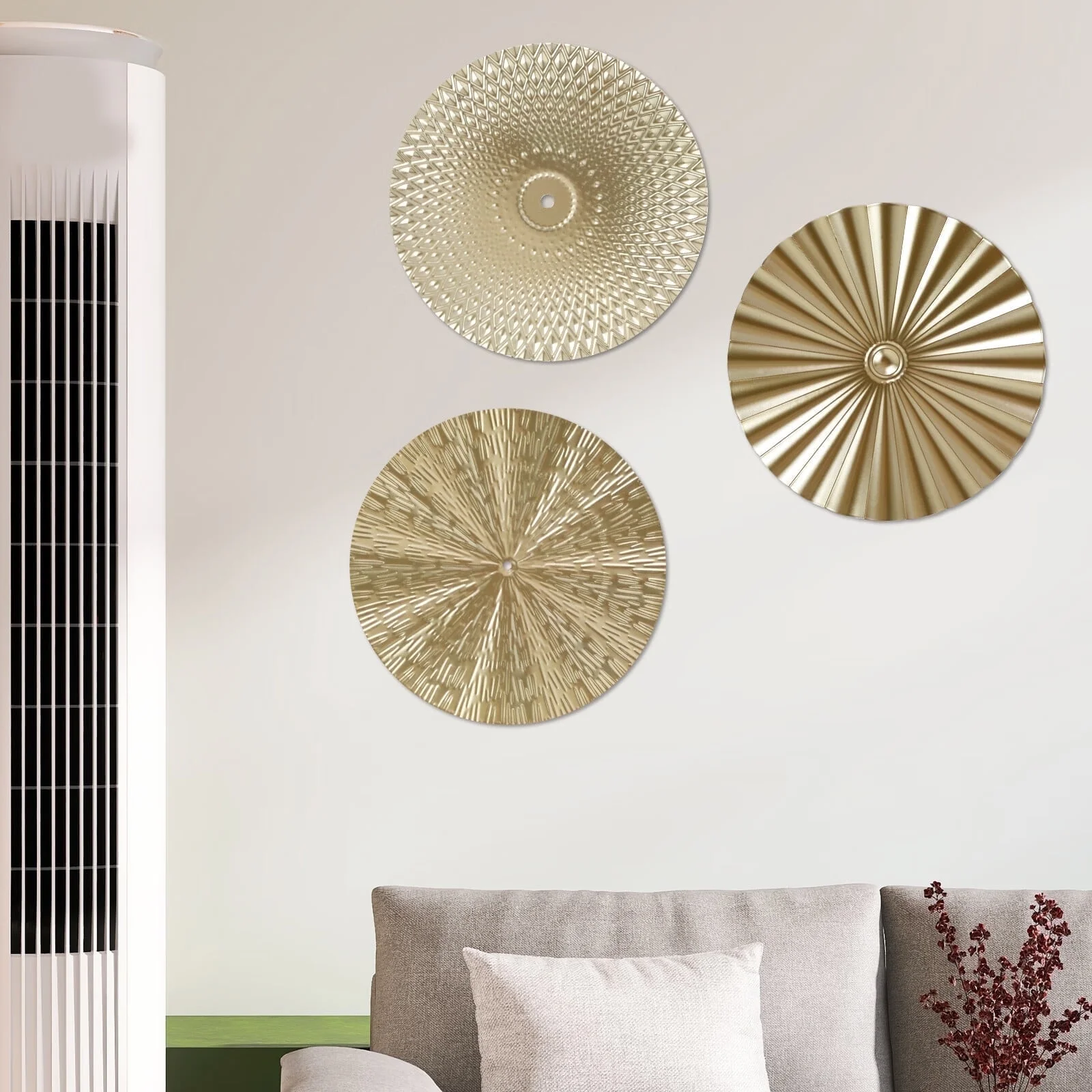 EUWBSSR 3Pcs Metal Plate Wall Decor Gold Disc Wall Art Modern Style Abstract Wall Decorations Gold Wall Art Hanging Sculptures for Living Room Bedroom