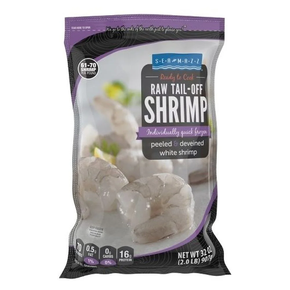 Seamazz Individually Quick Frozen Peeled and Deveined Tail Off Raw White Shrimp, 2 Pound -- 10 per case